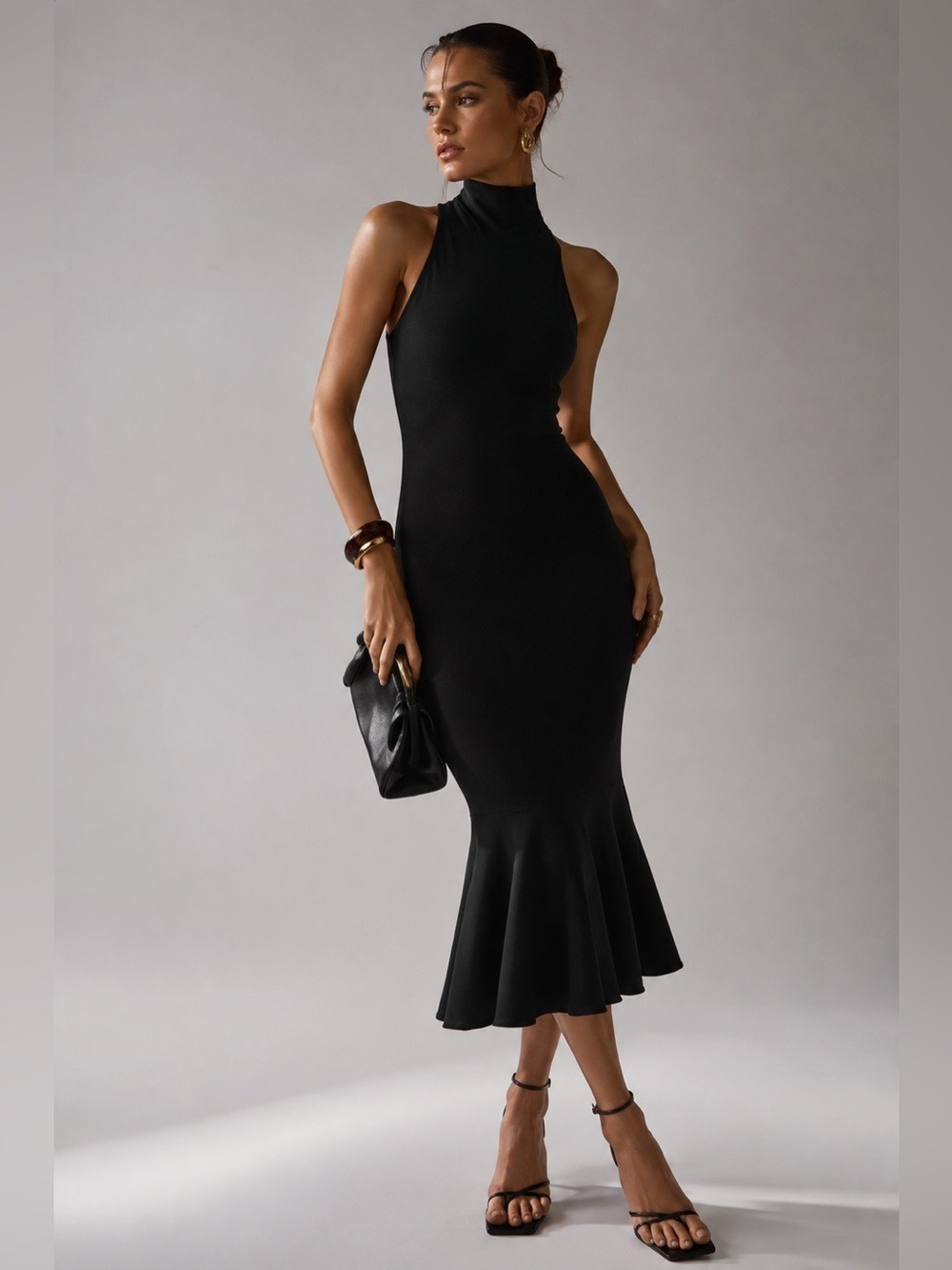 Norma Kamali Sleeveless Turtle Fishtail Dress Black XS NWT